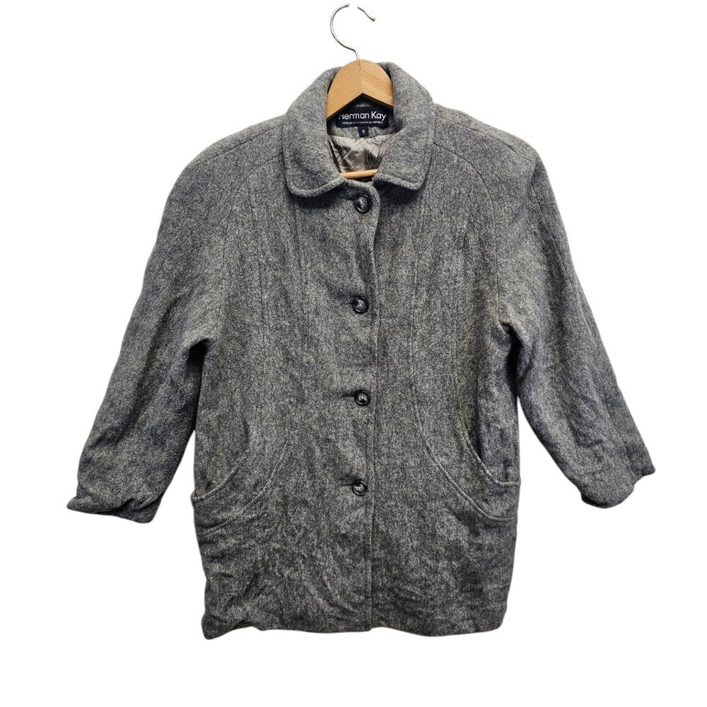 Vintage Herman Kay Gray Wool Blend Button Coat Women's Size 8 Medium